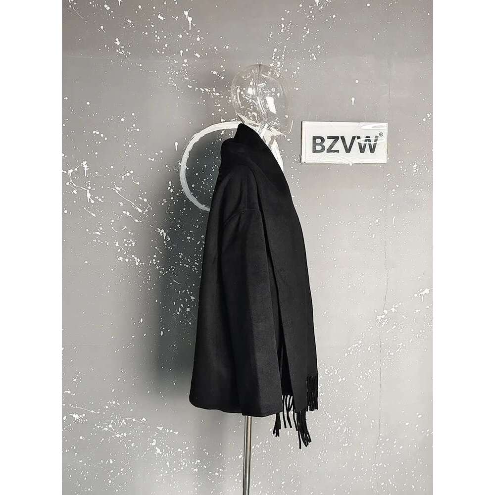 BZVW Tassel Scarf Collar Wool Blended Striped Coat With Pocket Women's Elegant Woolen Clothes 2025 Autumn Winter New 2Da9803