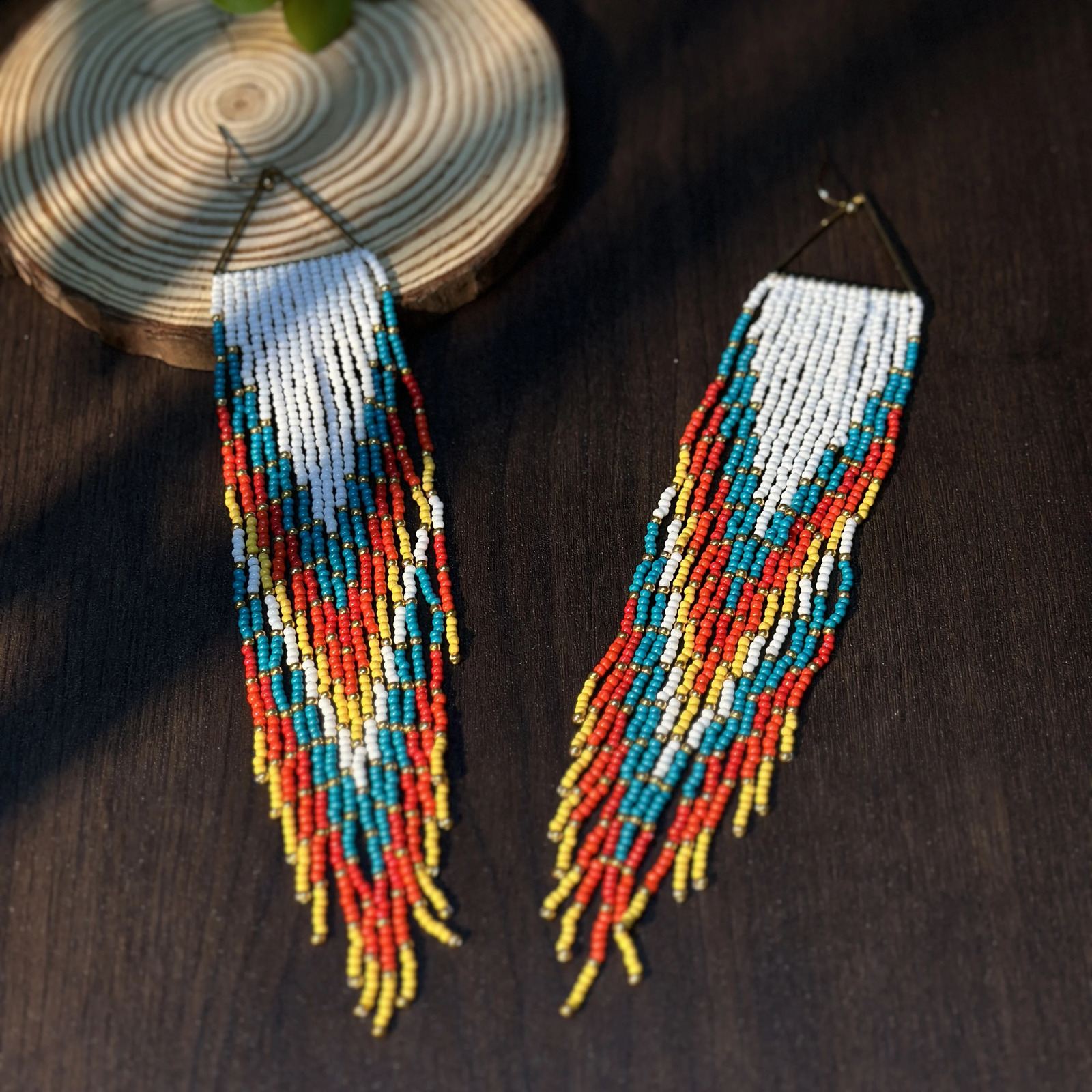 Bohemian style long metal hand-beaded tassel earrings Christmas gifts Valentines Day gifts 250519