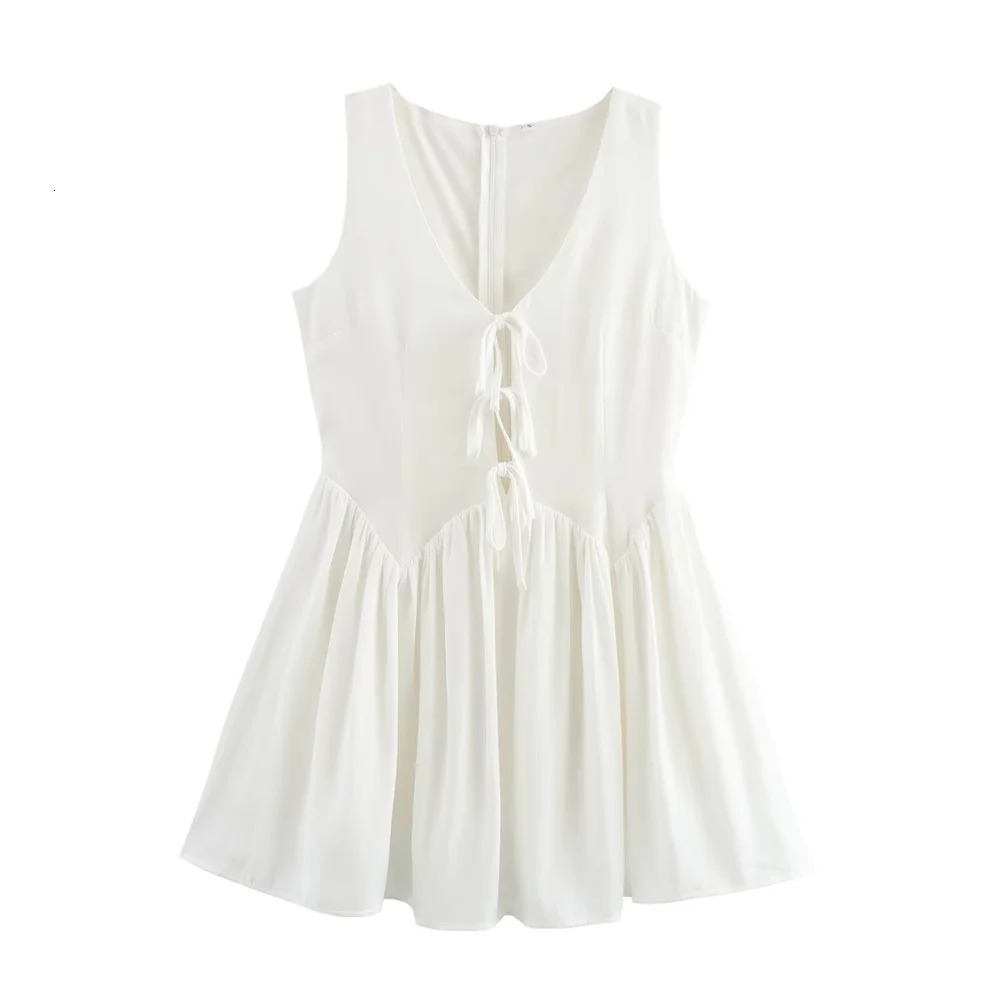 UNIZERA womens lace up sleeveless dress with Vneck zipper decoration for spring and summer casual wear 250520