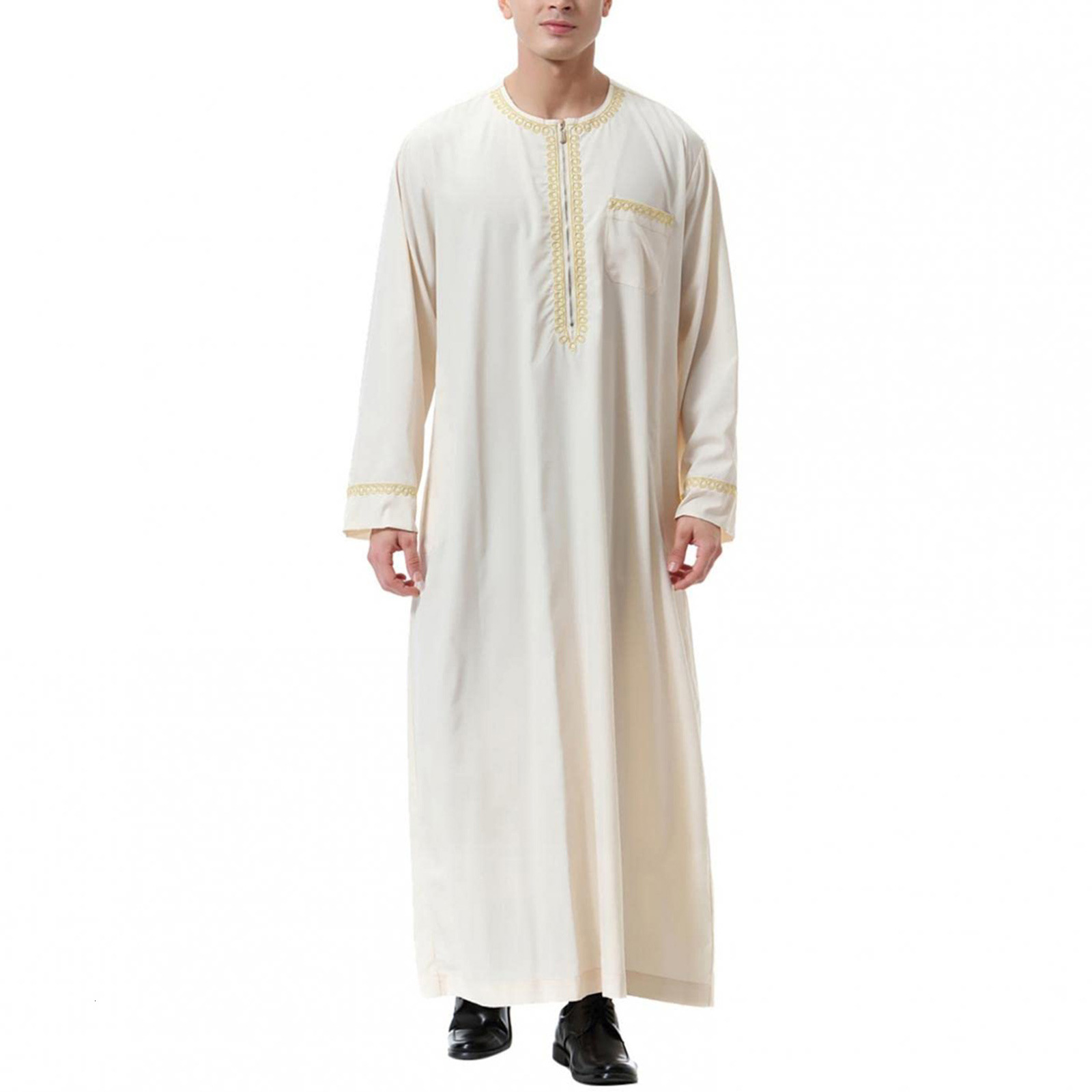 Fashion Designer Clothing Malaysia Muslim Men's Phnom Penh Robe Zipper Shirt 2025 New Edition