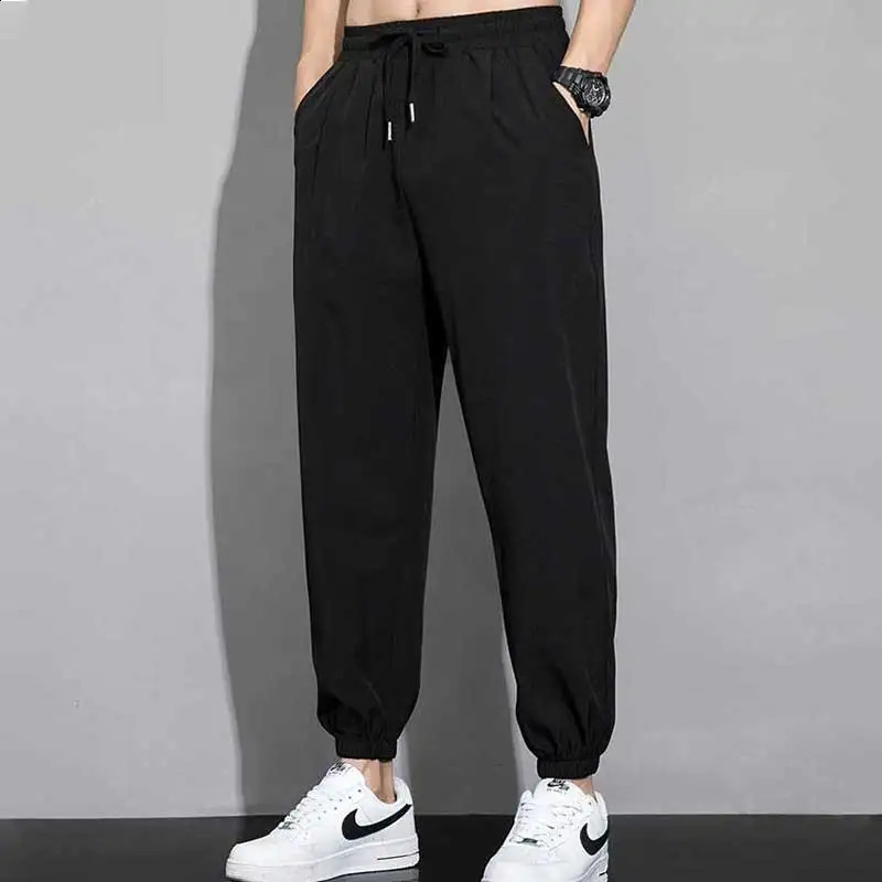 Ice silk pants for men in summer thin casual quick drying sports sweatpants loose ankle Haren 250517