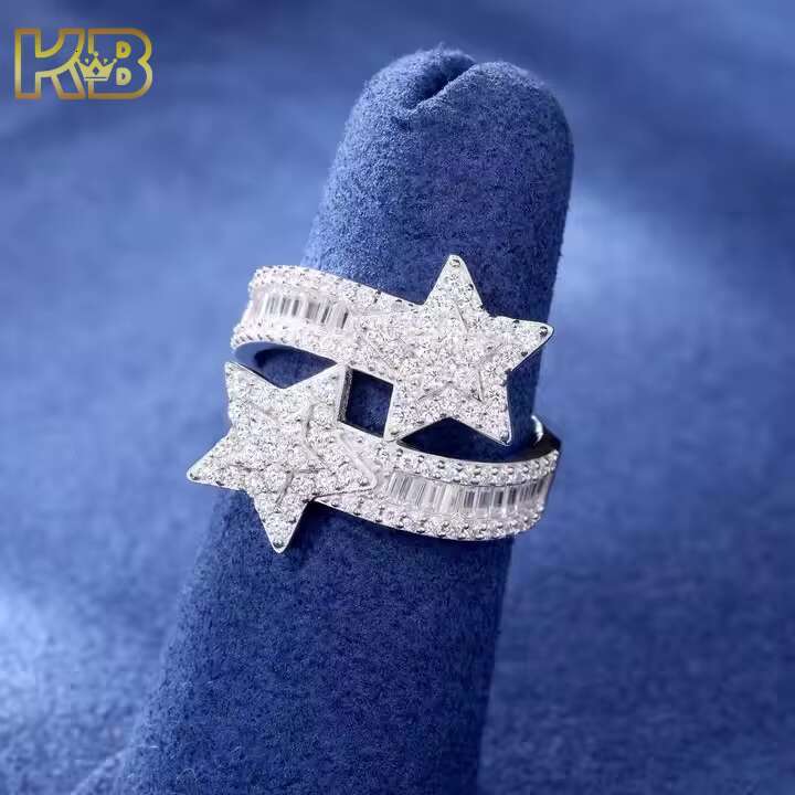 Moissanite Star Ring for Men 925 Sterling Silver VVS Diamond Cut Hip Hop Jewelry Pass Diamond Tester Engagement Bling Gift
