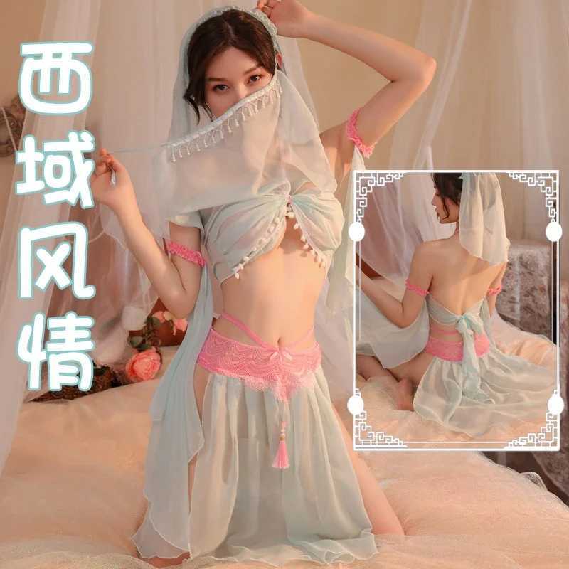 Sexy Lingerie Dunhuang Chiffon Ancient Style Hanfu Skirt Bra Set Cosplay Dancer Seductive Costumes Tassels Lace Cute Pajamas New R250520