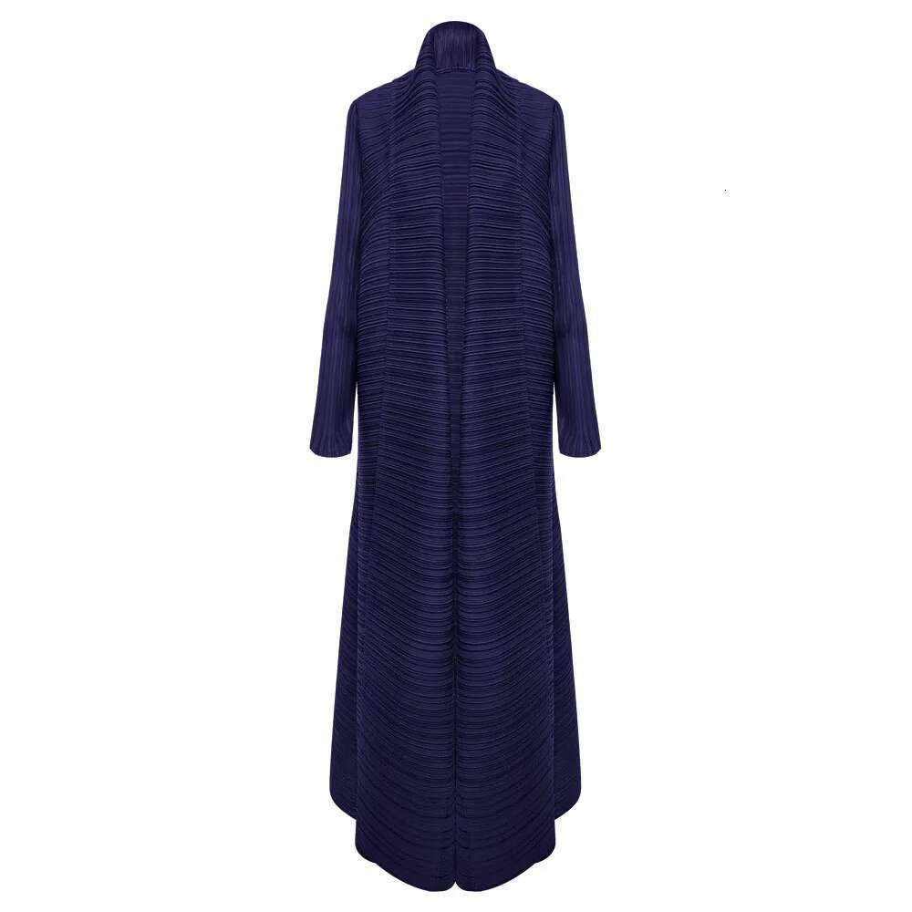 Miyake Pleated Turndown Collar Sleeve Cardigan Dress Long Coats Women 2024 New Abaya Fashion Solid Loose Large Size Clothes Designer