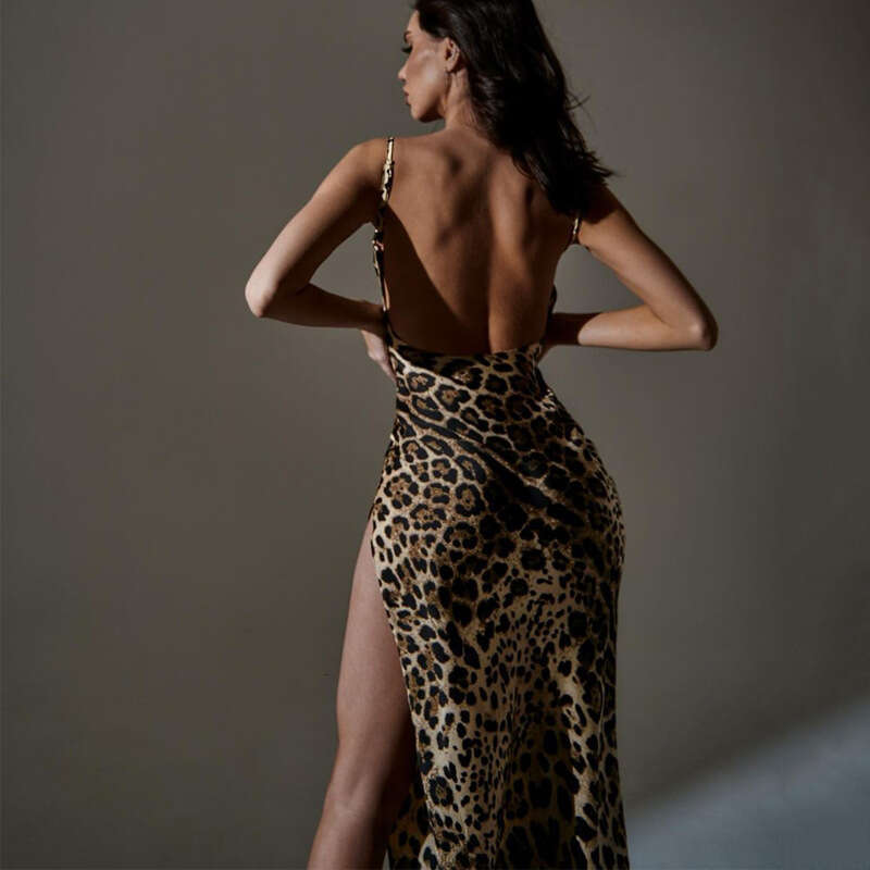 Halter Dress Wind Women S Summer New Fashionable Printed Sexy Backless Slit Suspender Dress Maxi Dress