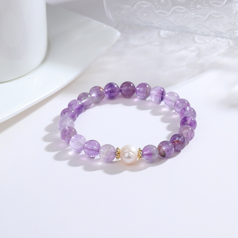 Yellow Hair Crystal Natural Uruguayan Solid Color Single Circle Bracelet Women's Grey Moonstone Beads Simple Handstring Gift