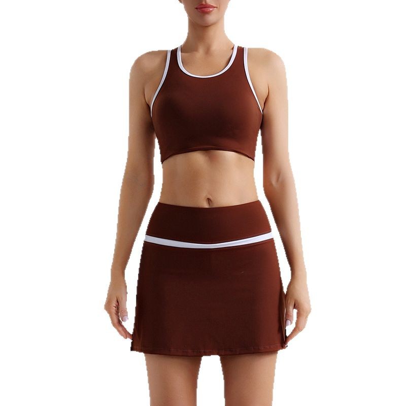 Naked Polished Contrasting Color Yoga Suit, Beautiful Back Sports Bra, Running Quick-drying and Thin Yoga Skirt Suit.