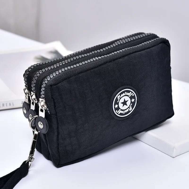 Thickened Three-Layer Long Zipper Pocket Purse Women's Handbag Wrist Mobile Phone Bag Cute Washable Cloth
