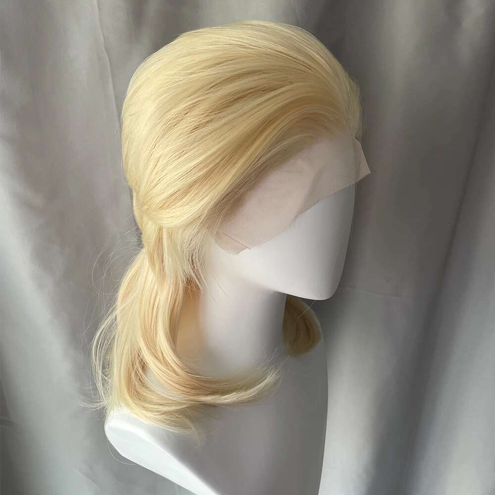 613 Blonde 13X4 Synthetic Lace Front Women Shoulder Length Mullet Cosplay Wigs for Men Half Hand Tied Glueless Natural