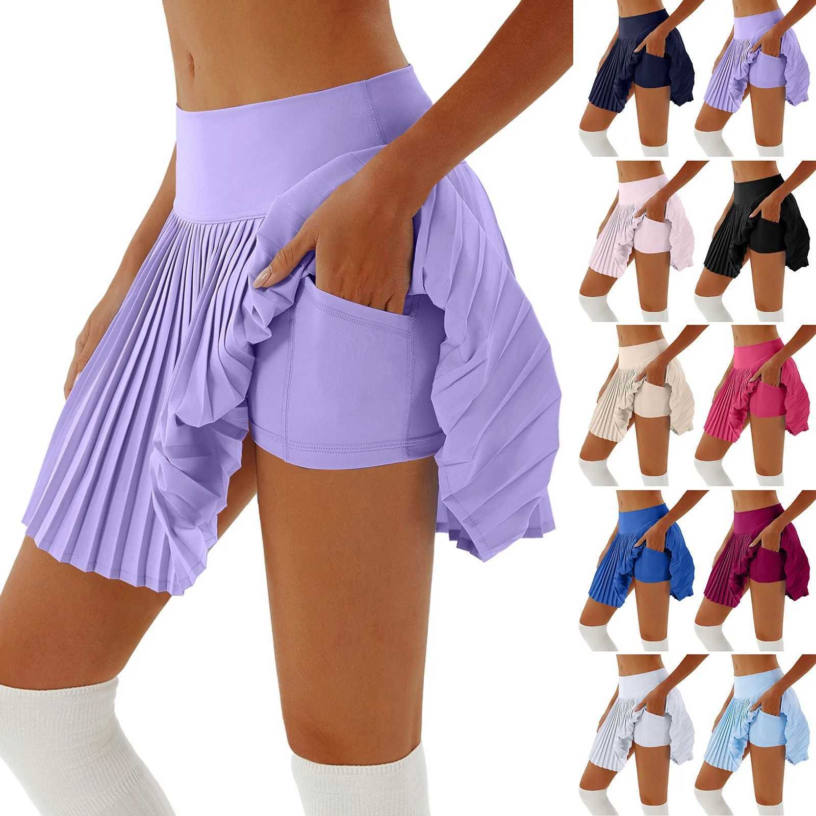 Womens Sports Tennis Skirts High Waist Tights Yoga Tennis Shorts Dress with Pockets Solid Pleated Quick Dry Workout SkirtXJ250520