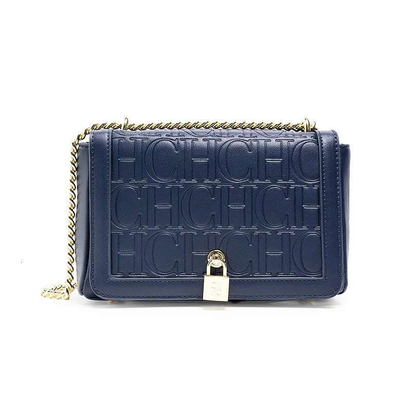 CH Metal Lock Design Solid Color Brand Letter Print Chain Women's Versatile Commuter Fashion Flap Crossbody Bag