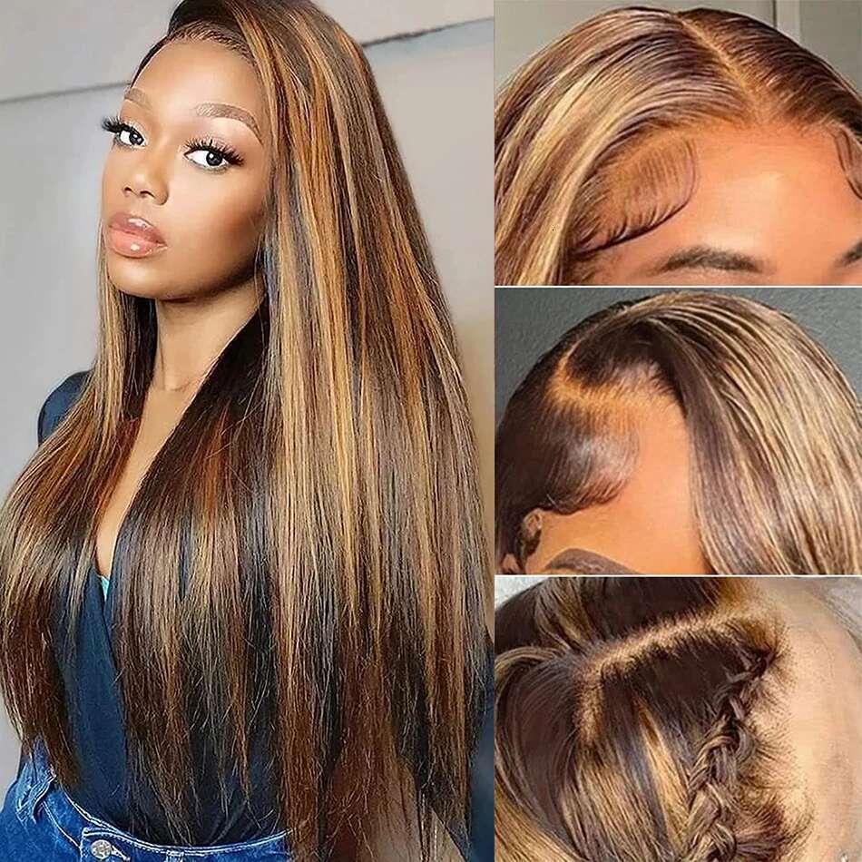 Highlight 13x6 Hd Frontal Wig 13x4 Straight Lace Front Human Hair Wigs For Women Pre Plucked 4/27 Colored Honey Blonde