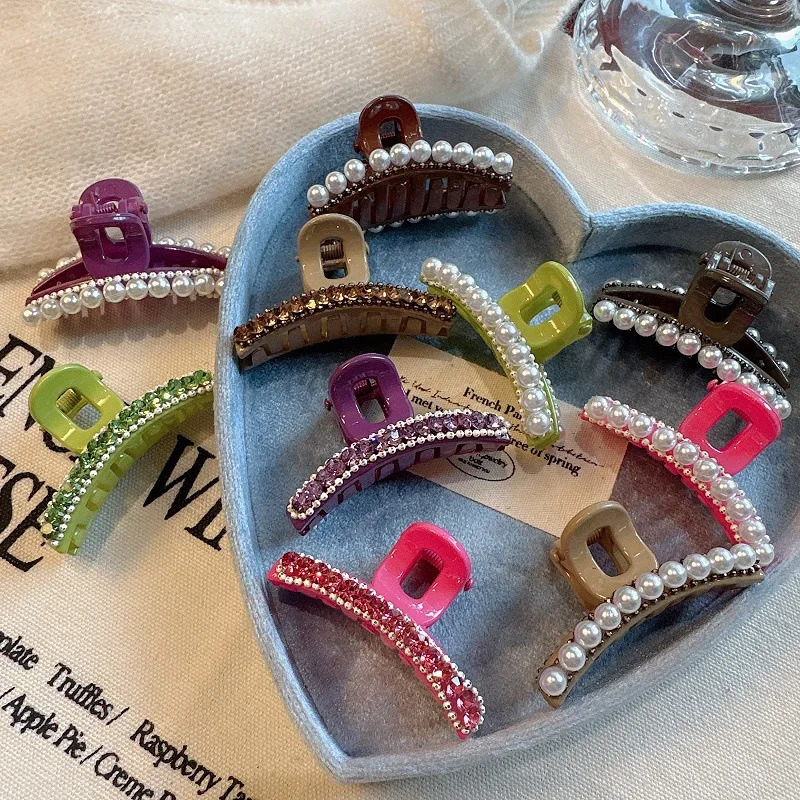 Classic Versatile Mini Pearl Hair ClipsSpring Sparkling Rhinestone Colorful Accent Clips for Bangs Flyaways Stylish Hold 250517