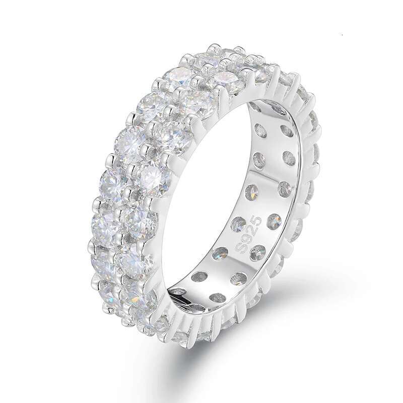 Top Quality 2 Rows 3mm VVS1 Moissanite Rings For Men Hip Hop Jewelry 100% 925 Sterling Silver HipHop/Rock Bling Ring Gift