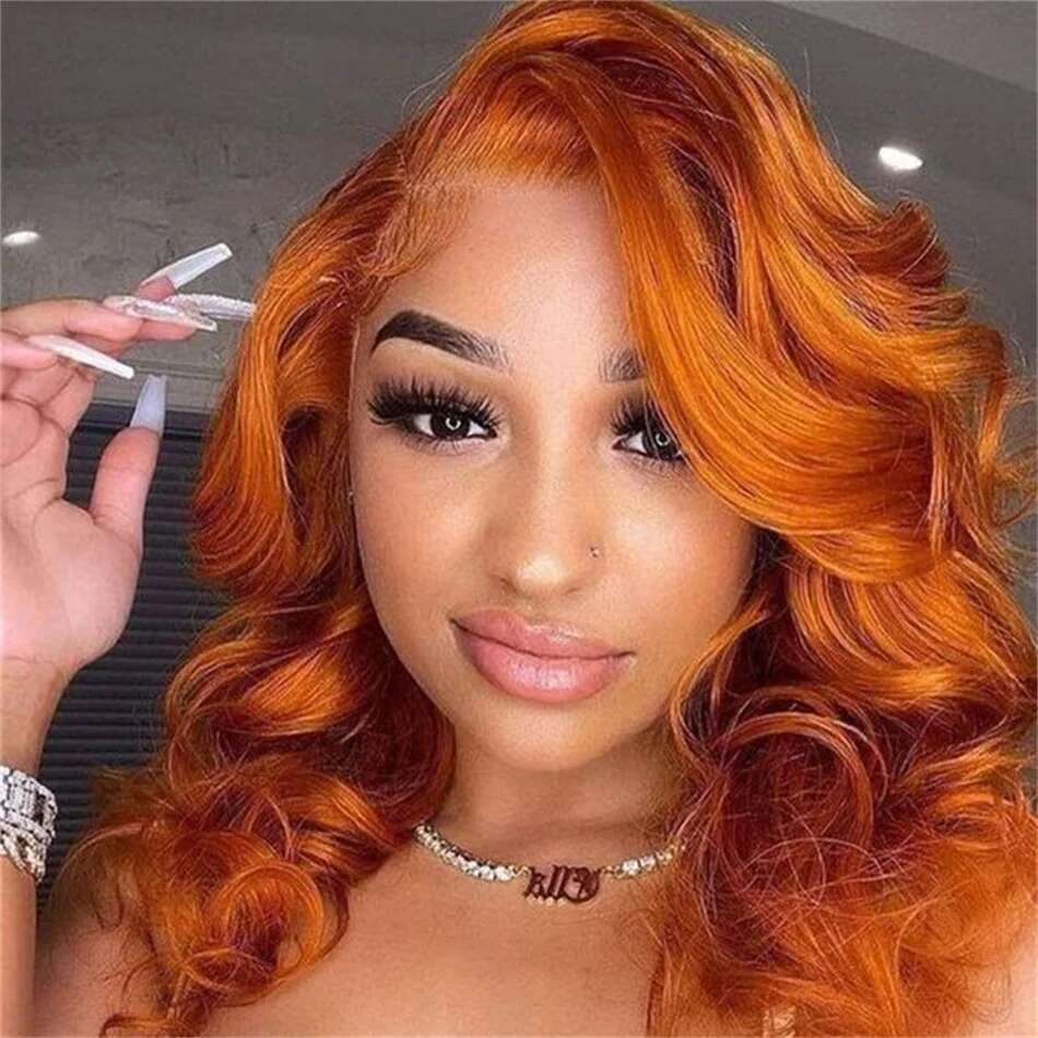 Short Bob Wig 100% 13x4 Human Hair Ginger Orange Brazilian Body Loose Wave Lace Front Wigs On Sale
