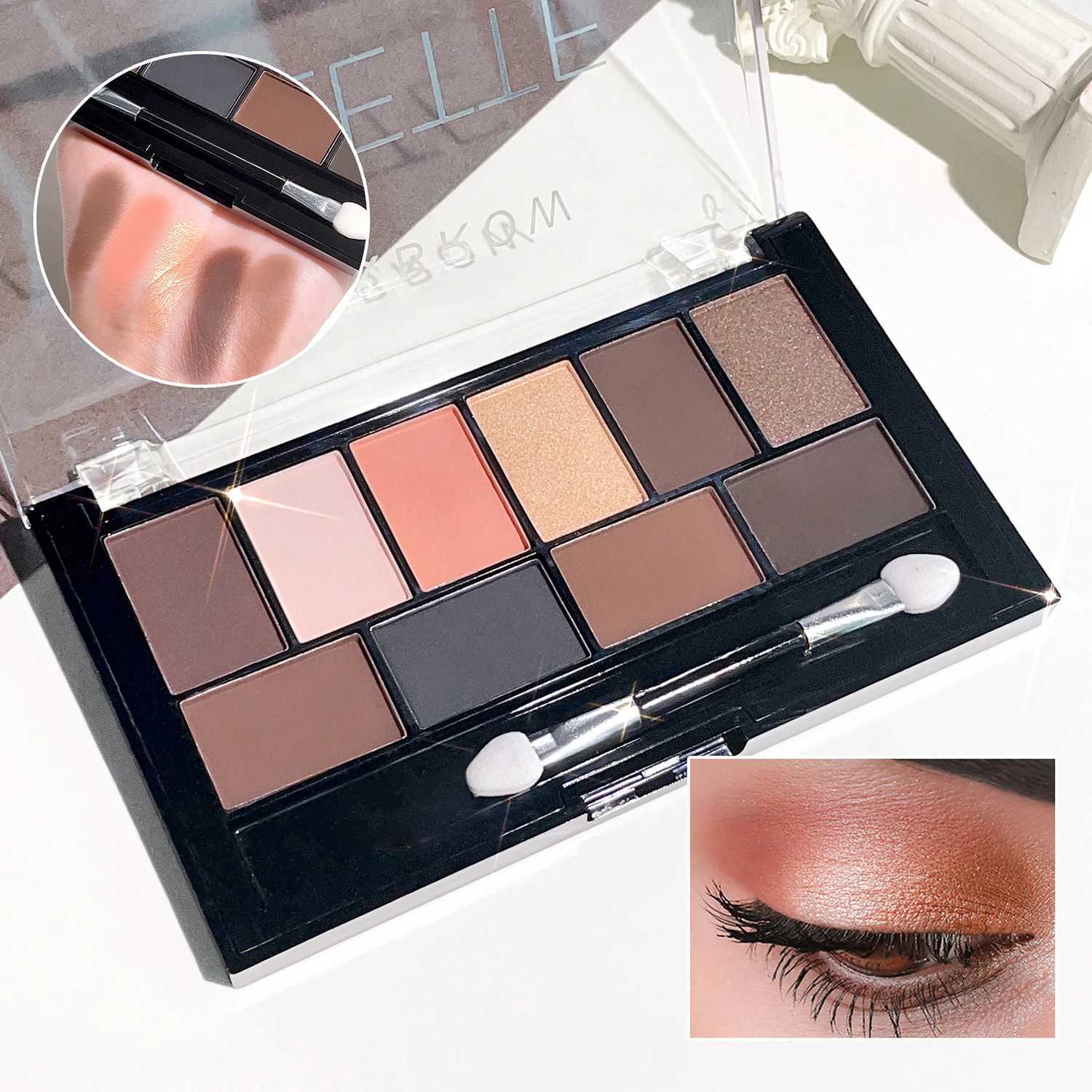 Ten color eyeshadow palette pearlescent matte fine shimmer earth tones beginner daily nude eyeshadow palette makeup W250520