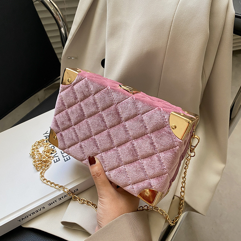 designer bag New Box Gold Velvet Square Diamond Grid Chain Embroidered Thread Classic Small Women's Bag shoulder bag crossbody bag