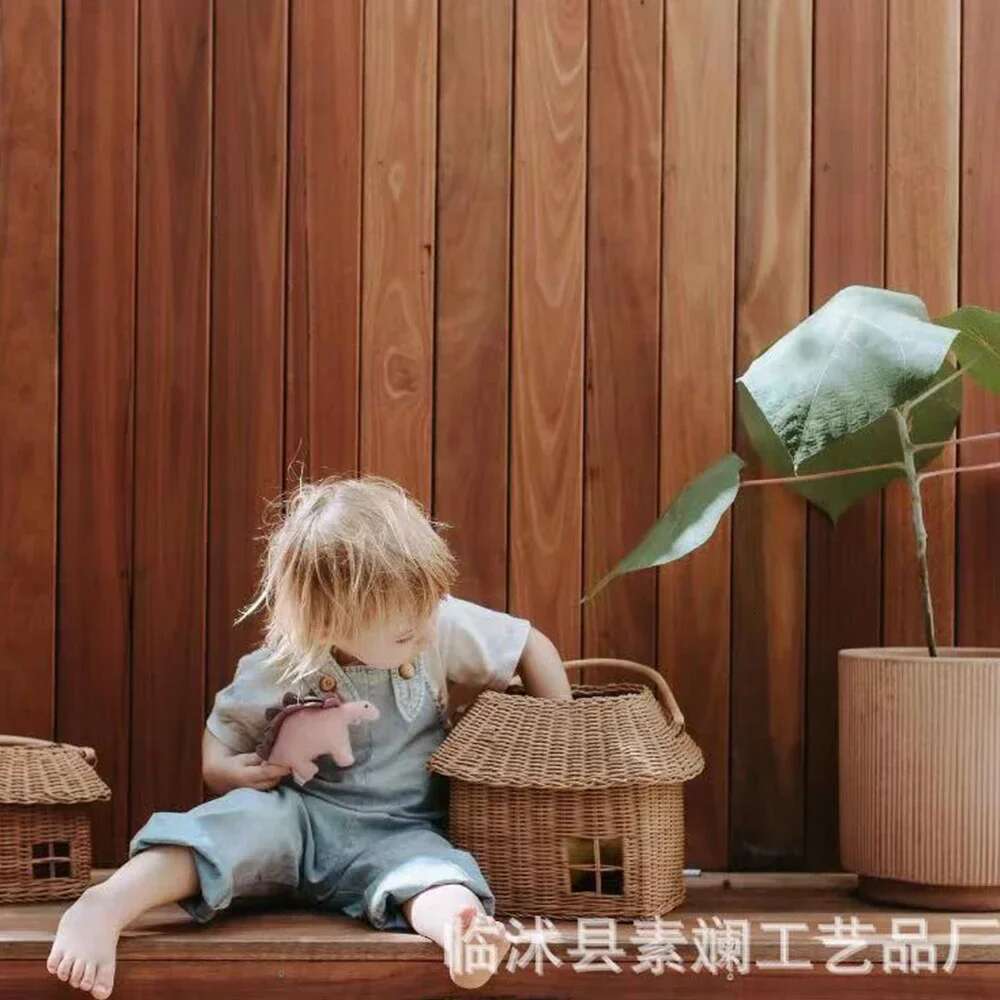 Handmade House Rattan Bag Wicker Woven Handbags Cute Basket For Women 2023 Summer Beach Bags Square Box Purses Clutch Tote