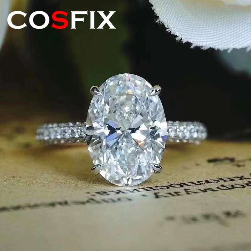 COSFIX D Color Women Moissanite Ring s925 Silver Oval Cut 2-4.5ct Moissanite Rings for Women Luxury Women Moissanite Ring Set