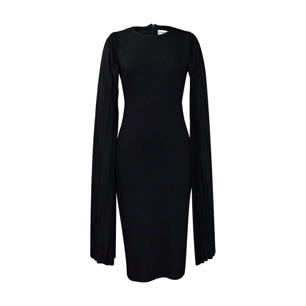 Women's Wear Large Size Women's Spring Pleated Round Neck Elegant Solid Color Buttocks Wrapped Tight Fitting Dress