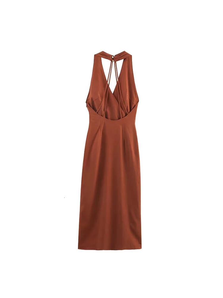 Women Summer MIDI Halter Dress Fashion Solid Linen Backless Strapless Female Elegant Street Party Dresses Clothing 250520