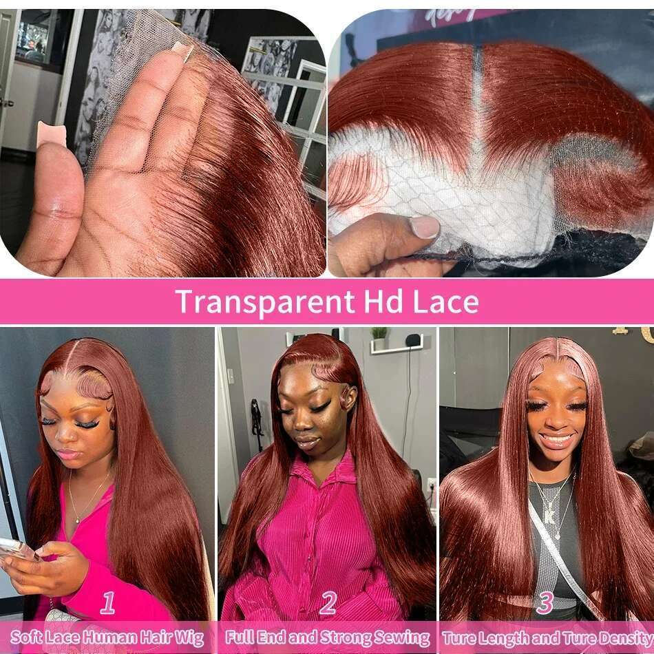 Reddish Brown Straight 13x6 HD Hair Wig Pre Plucked 13x4 Lace Frontal Colored Brazilian 100% Human Wigs