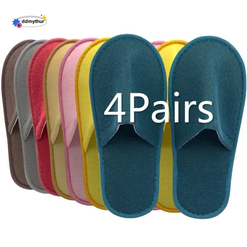 4 Pairs Closed Toe Plush High Quality Disposable Travel Slides Households Shoes Non-slip Hotel Slippers ddmythur