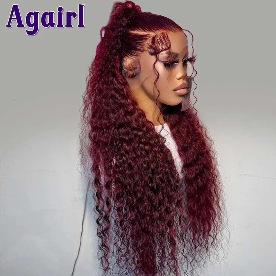 99J Dark Red Ready Go Wig Bury Kinky Curly Human Hair 13X4 13X6 Lace Frontal Brazilian Water Wave 6X4 Closure Wigs
