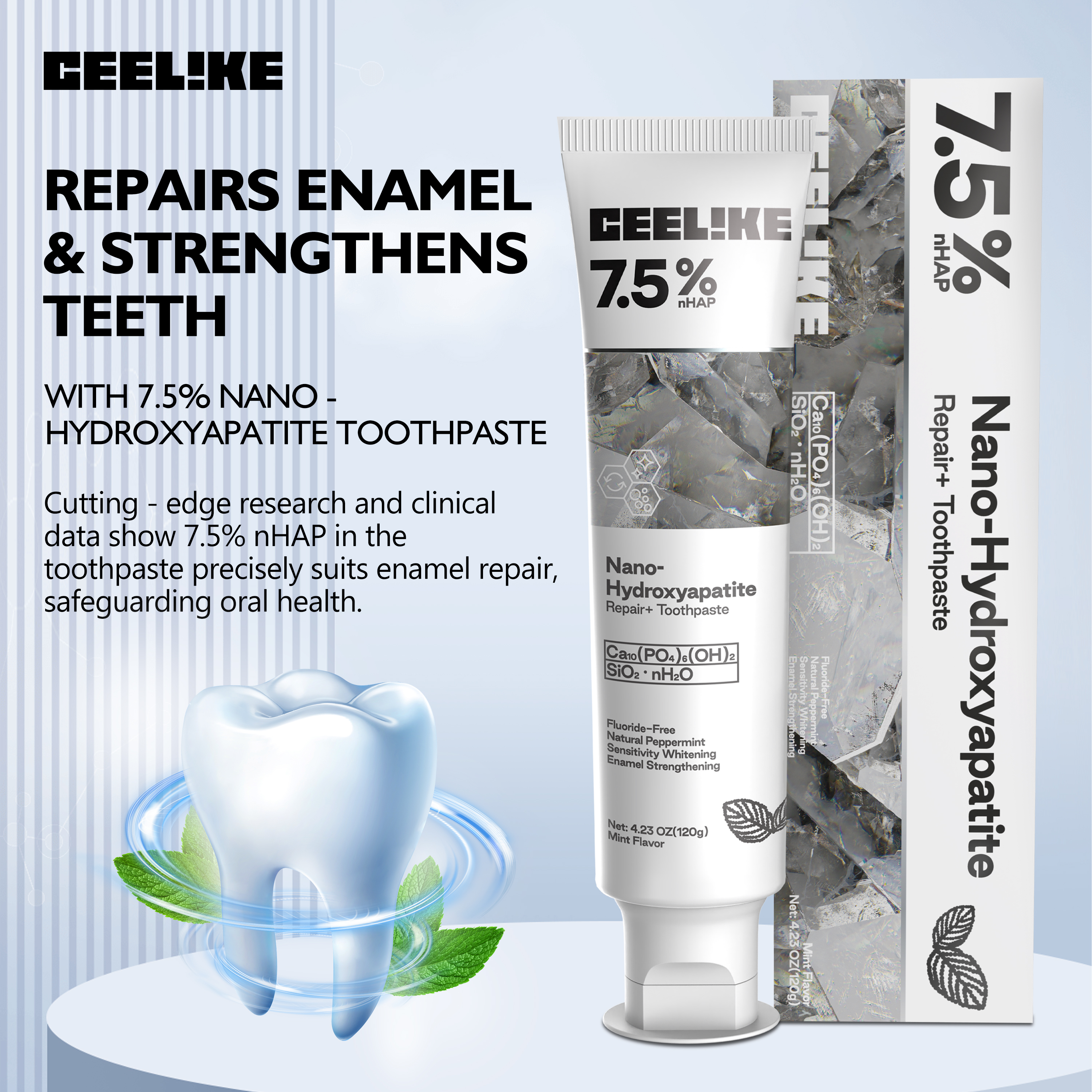 CEELIKE Hydroxyapatite Toothpaste Natural Ingredients Fluoridefree Formula for Enamel Repair Teeth Strengthening Remineralization Fresh Breath