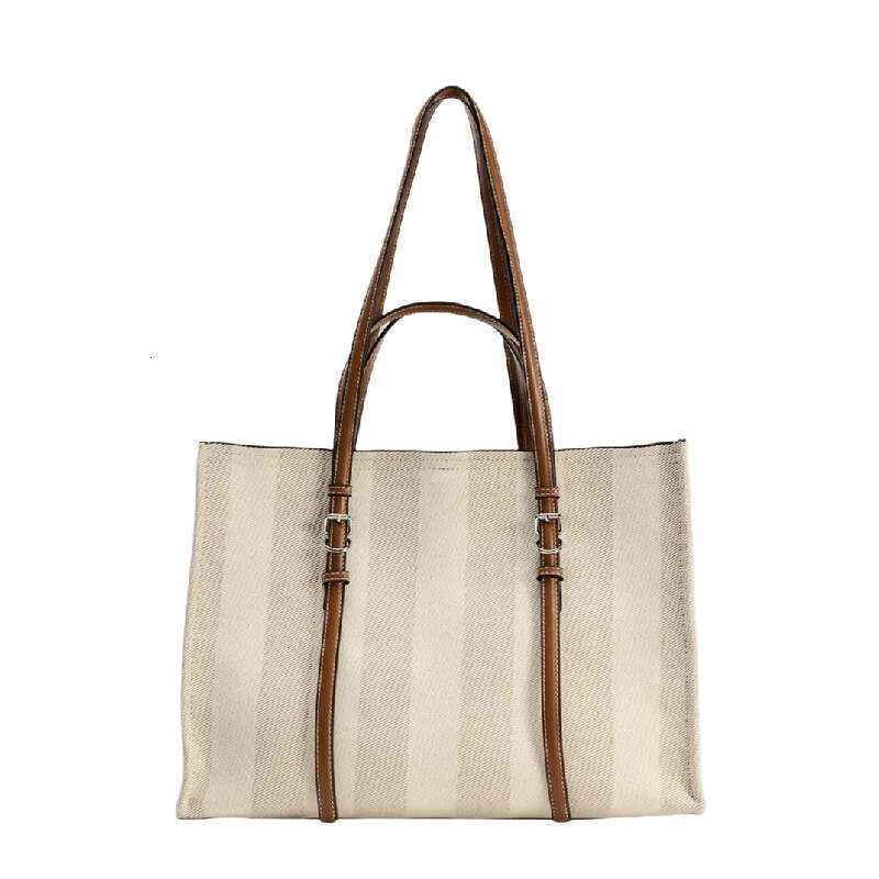Large-capacity Canvas Female New Contrast Retro Portable Tote Commuting One-shoulder Messenger Bag in Class
