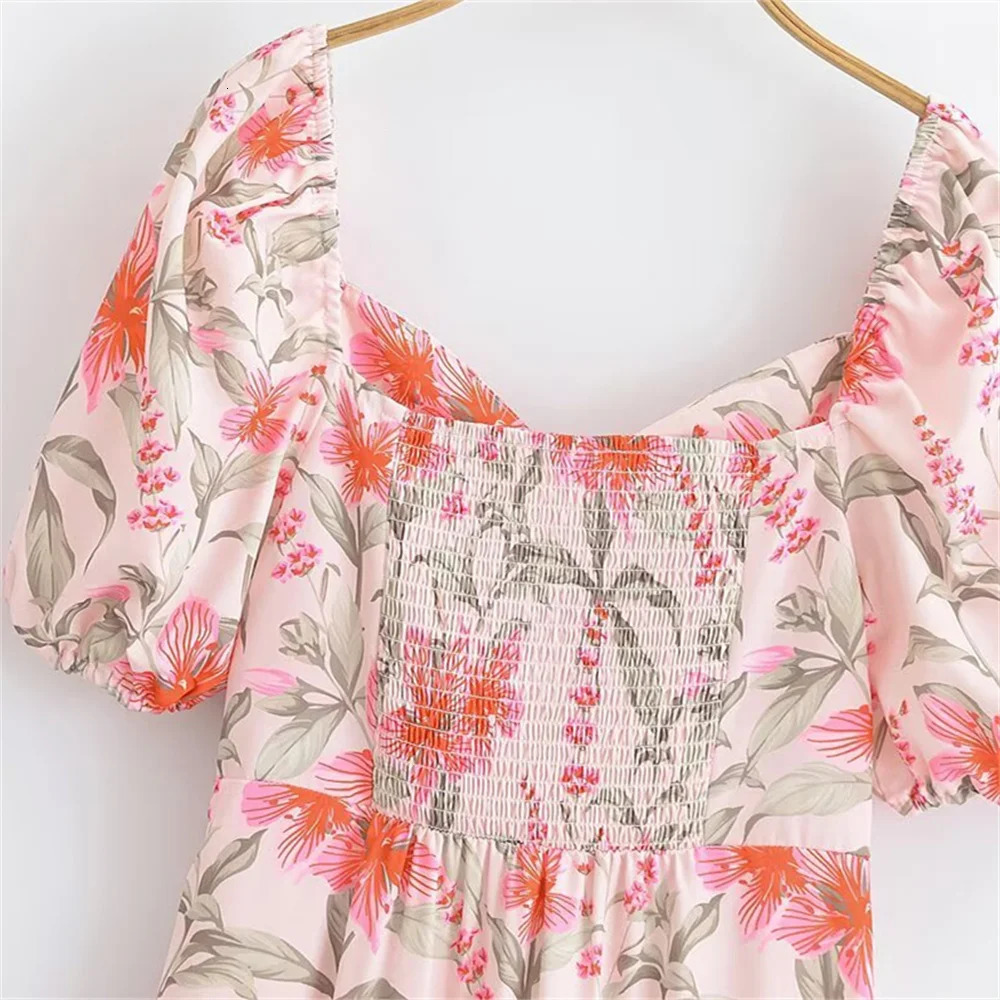 UNIZERA womens printed slit dress with strapless short sleeved decoration for spring and summer casual wear 250520