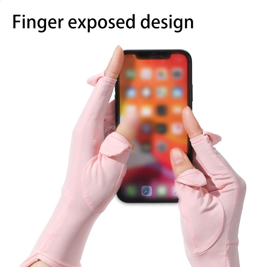 Summer sun protection gloves anti slip breathable UV resistant touch screen cool feeling cycling outdoor sports ice silk 250515
