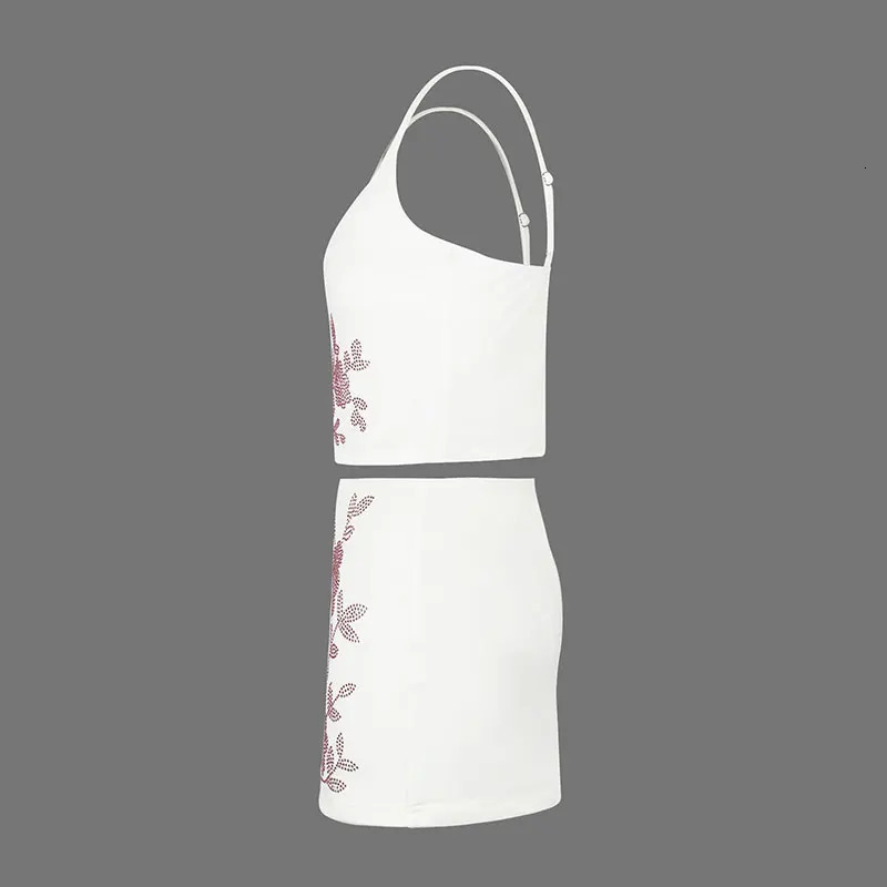 Womens Camisole Skirt Summer Fashion Drill 2 Piece Streetwear Sexy Backless ONeck Tank Mini Casual Slim Clothing 250520