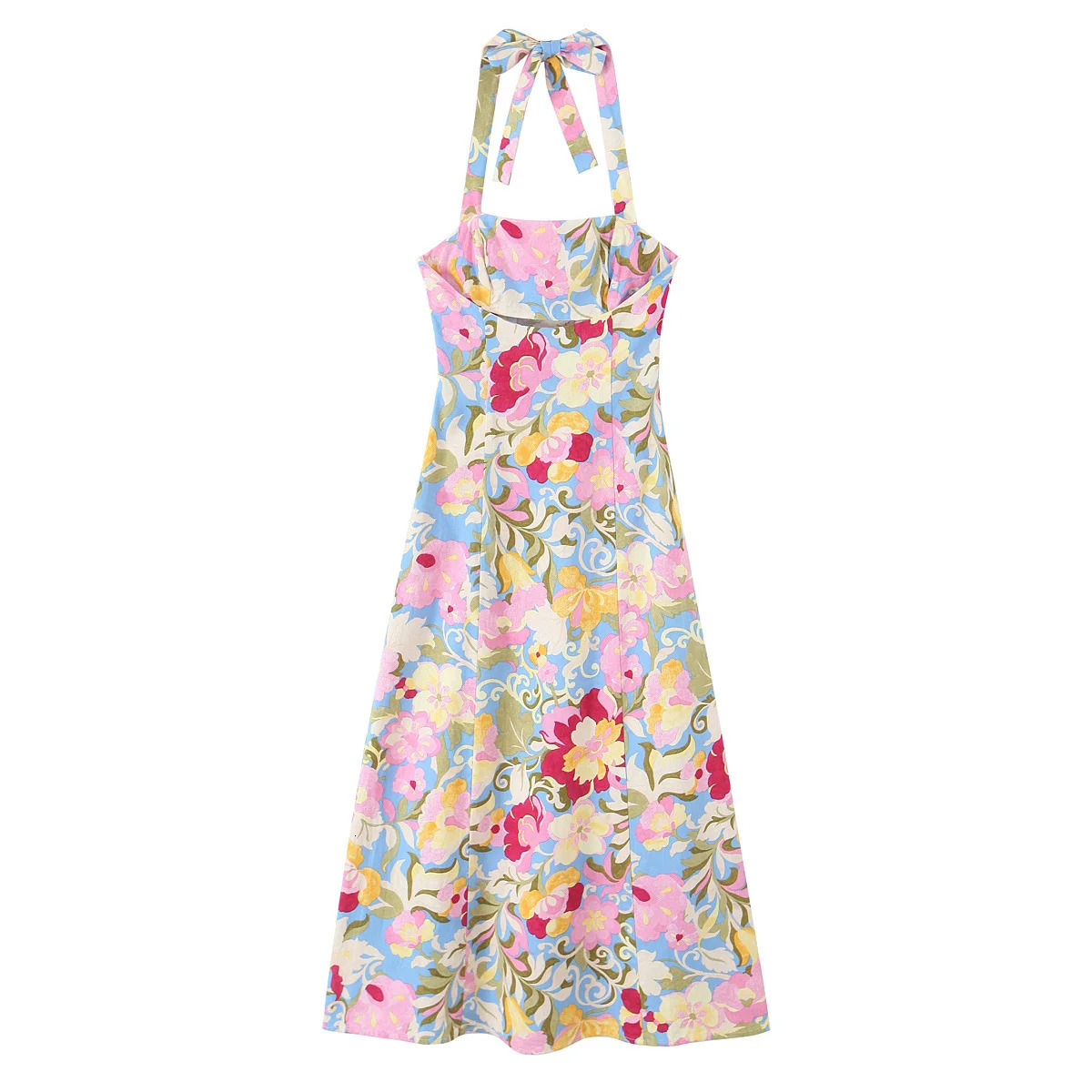 UNIZERA womens dress fashion print hanging neck strap pleated long temperament summer 250520