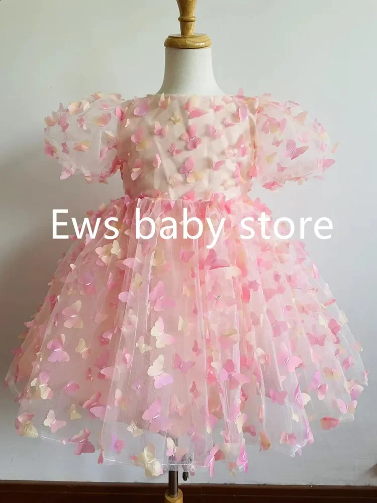Fashion Baby Girl Dress Butterfly Puff Sleeve Child Tulle Princess Dress For Vestido Pageant Party Birthday A3743 250519