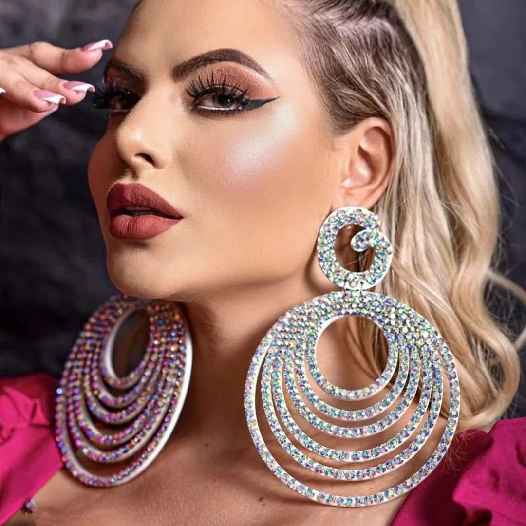Personality AB Color Large Hoop Earrings Gift Exaggerated Multi Layer Circle Drop Earrings Drag Queen Jewelry Accessories 250519