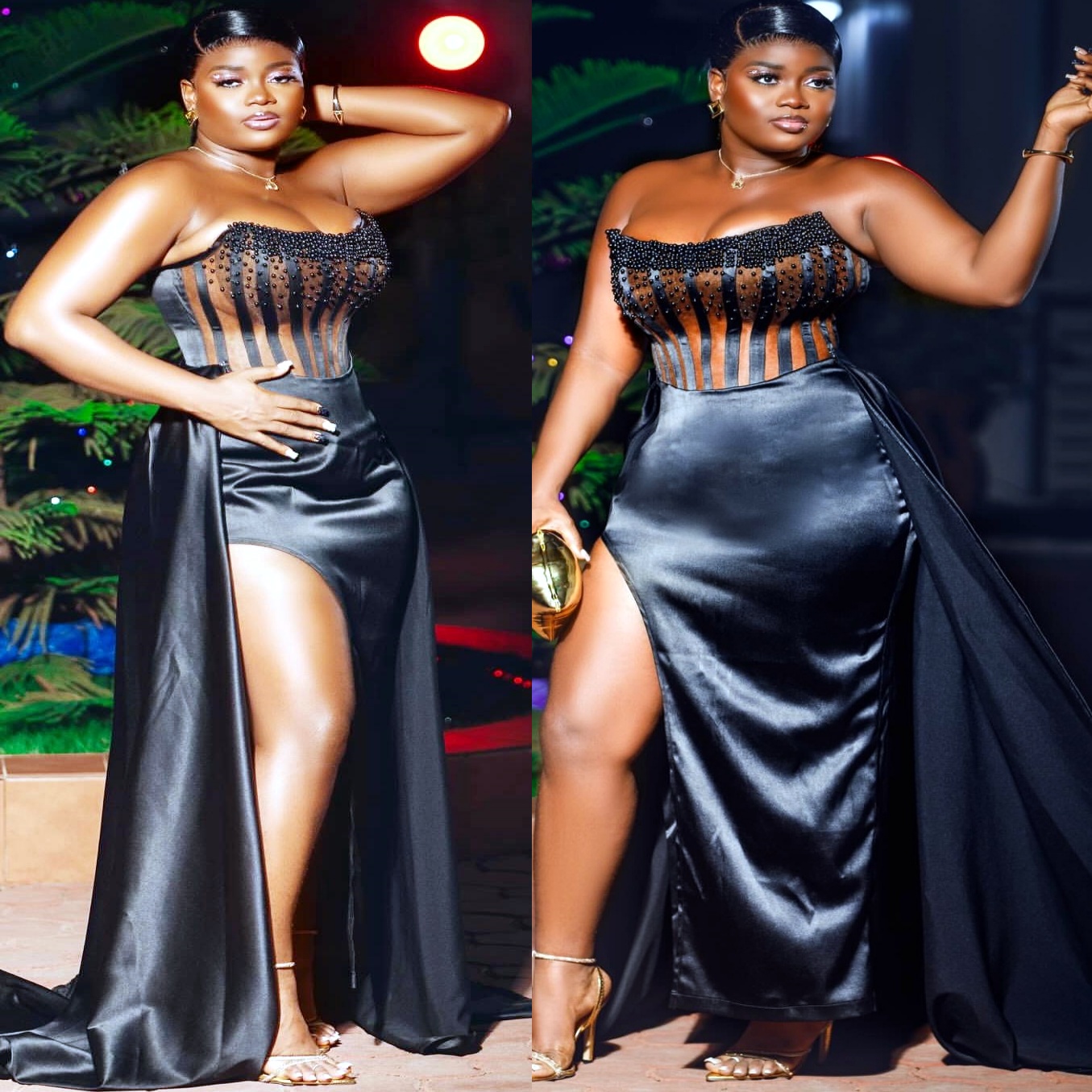 Black Sheath Plus Size Prom Dresses 2025 Pearls Beaded Satin High Split Evening Formal Party Second Birthday Engagement Gowns Dress For Special Occasi