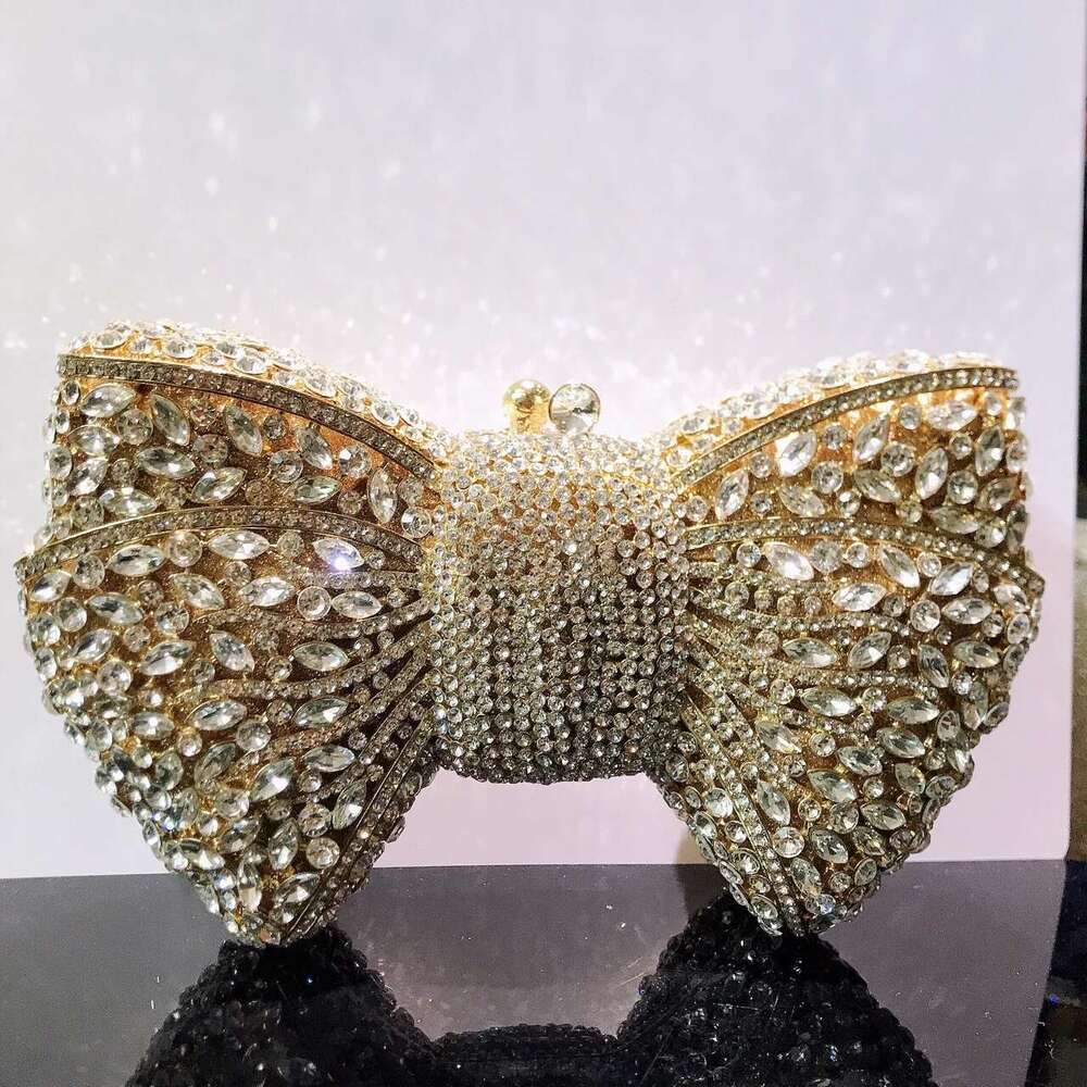Women Bow Stone Clutch Lady Crystal Evening Bags Metal Green Minaudiere Black Rhinestone Handbag Wedding Party Purse
