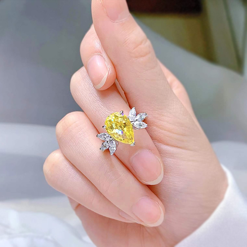 New S925 Sterling Silver 8*12 Radiant Yellow Diamond Ring, High-Carbon, Elegant Design, Perfect for Engagement or Special Occasions
