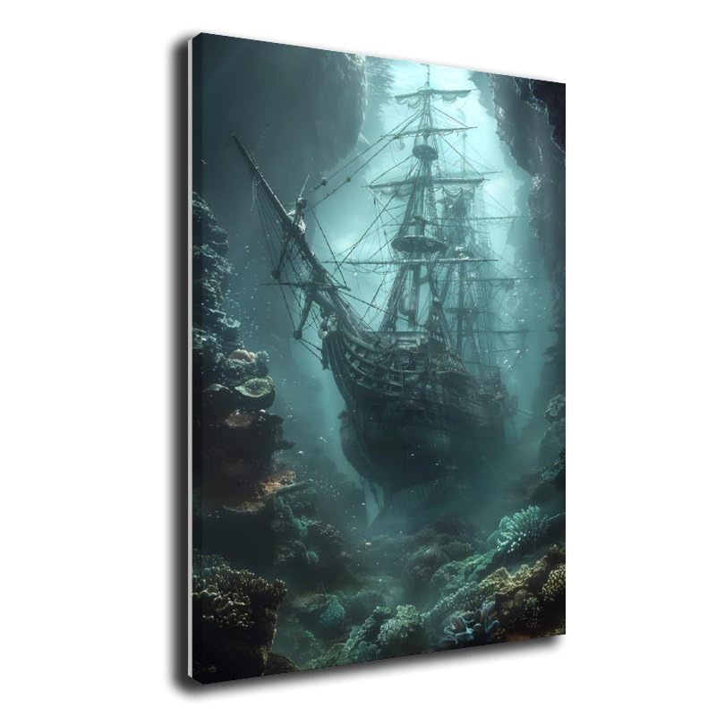 Generic Sunken Ship Canvas Poster Wall Art Decor Print Picture Paintings for Living Room Gift ForBedroom Decoration 24x36inch(60x90cm)
