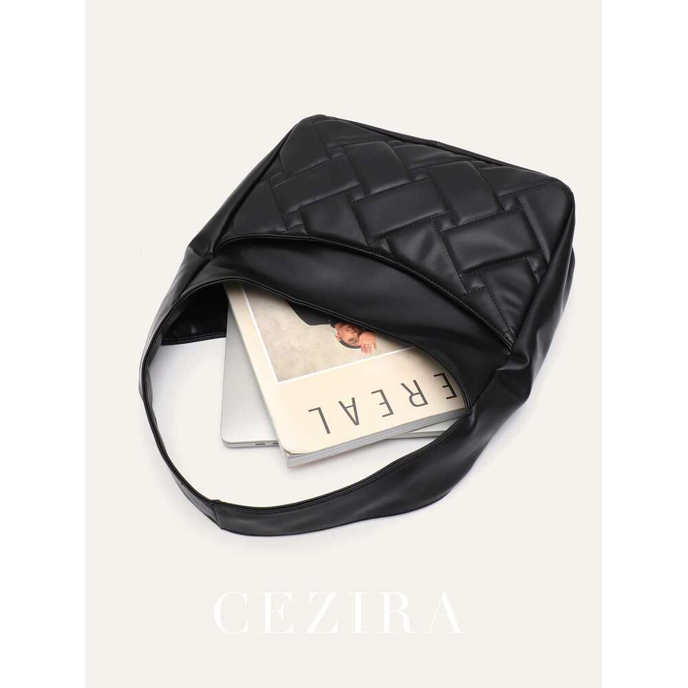 CEZIRA Women's Casual Elegant Quilted Shoulder Bag Soft PU Vegan Leather Big Front Pocket Large Capacity Hobo Underarm Handbag