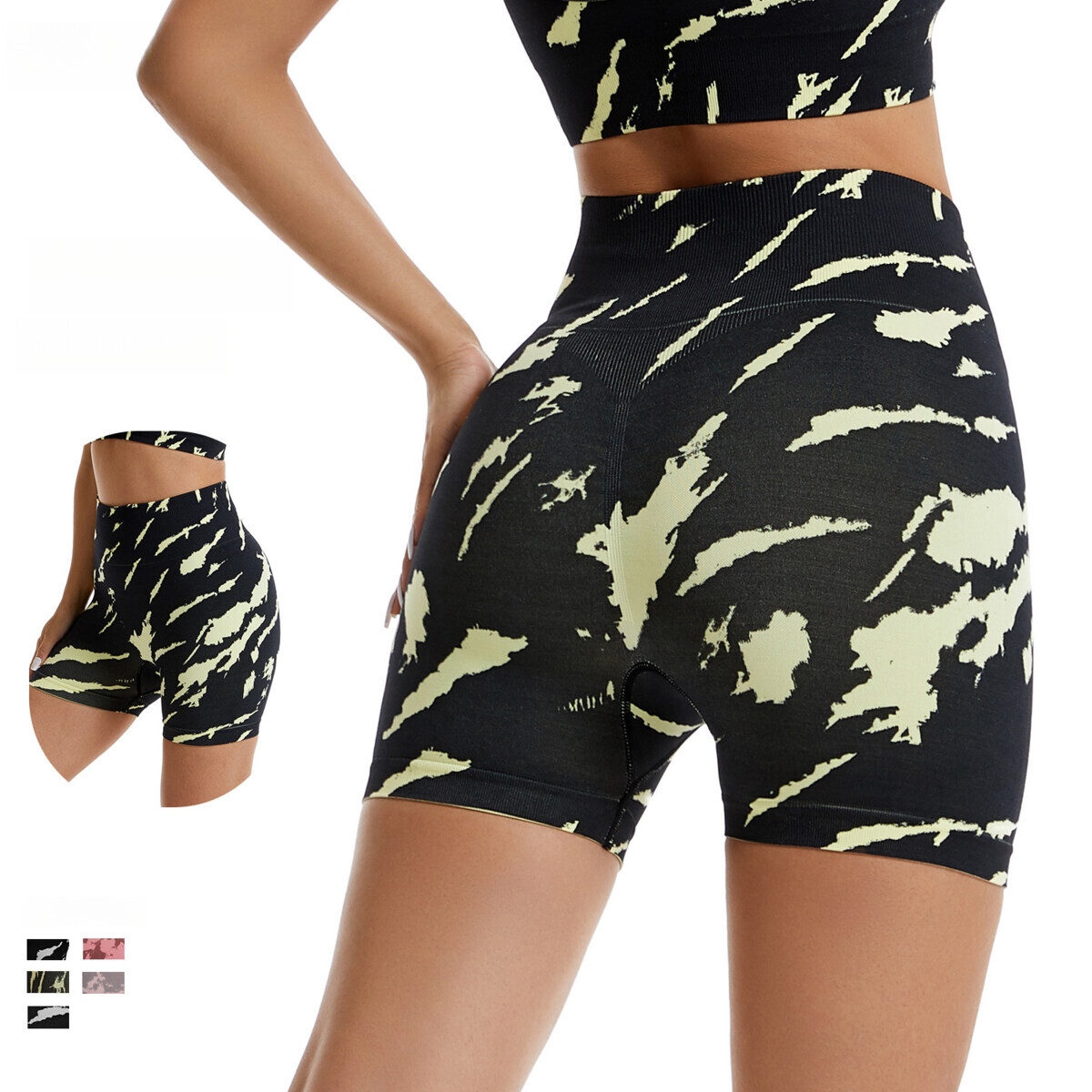 Seamless Knitted Printed Camouflage Yoga Outdoor Running Fitness Tight Waist and Hip Lifting Sports Shorts for Women