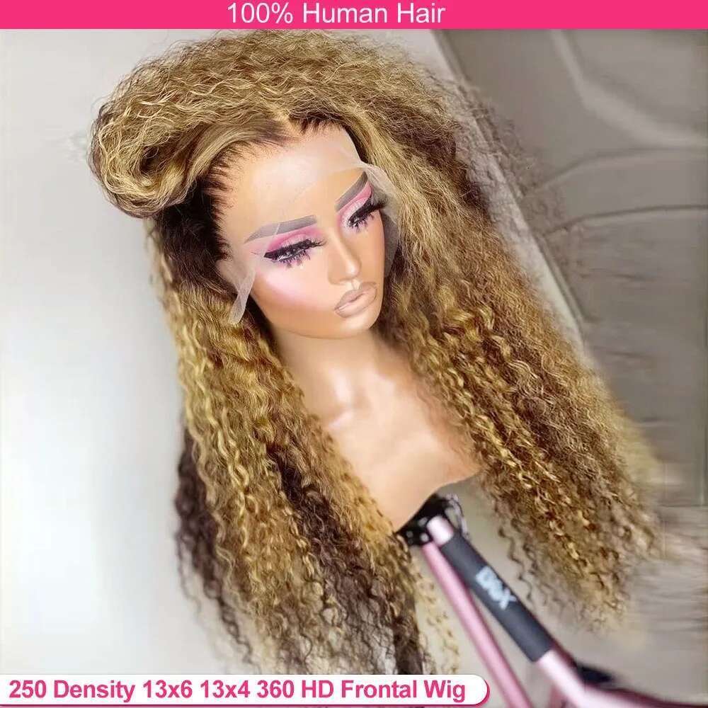 Highlight Deep 13x6 HD Frontal Water Wave Front Human Hair Invisible Strap 360 Full Lace Glueless Wig