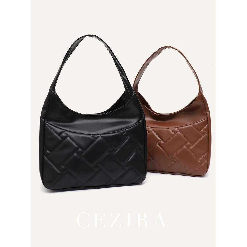 CEZIRA Women's Casual Elegant Quilted Shoulder Bag Soft PU Vegan Leather Big Front Pocket Large Capacity Hobo Underarm Handbag