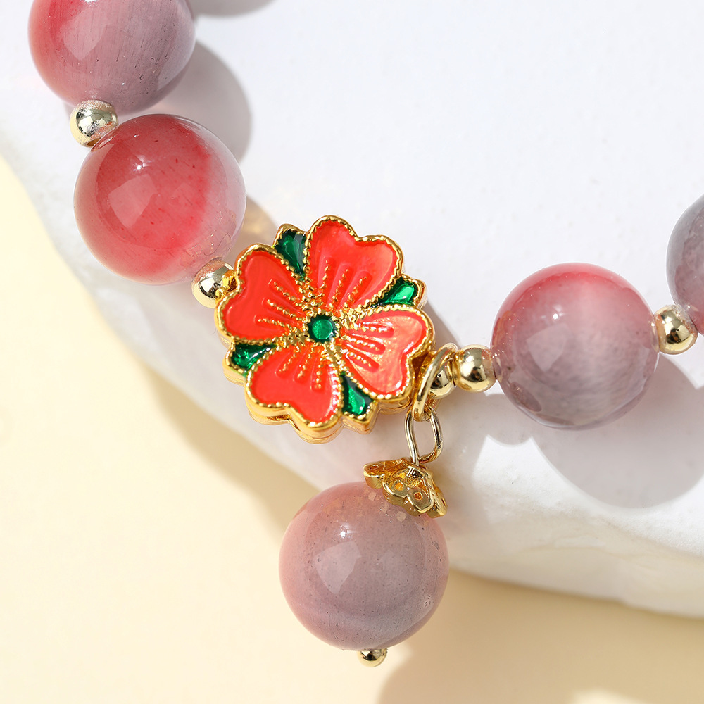 New Chinese cat eye stone bracelet, temple attraction jewelry souvenir, ethnic style peach blossom bracelet
