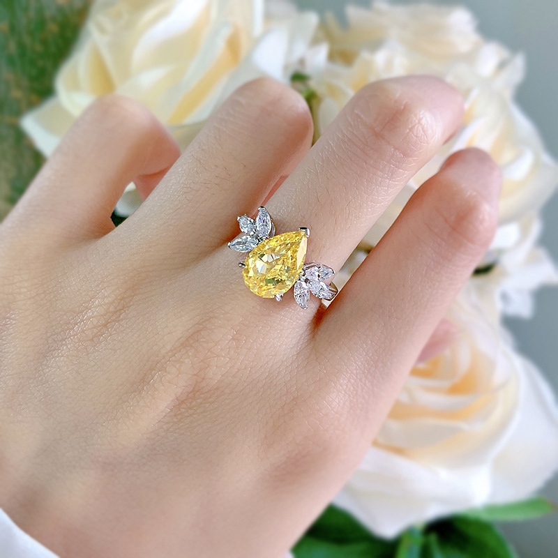 New S925 Sterling Silver 8*12 Radiant Yellow Diamond Ring, High-Carbon, Elegant Design, Perfect for Engagement or Special Occasions