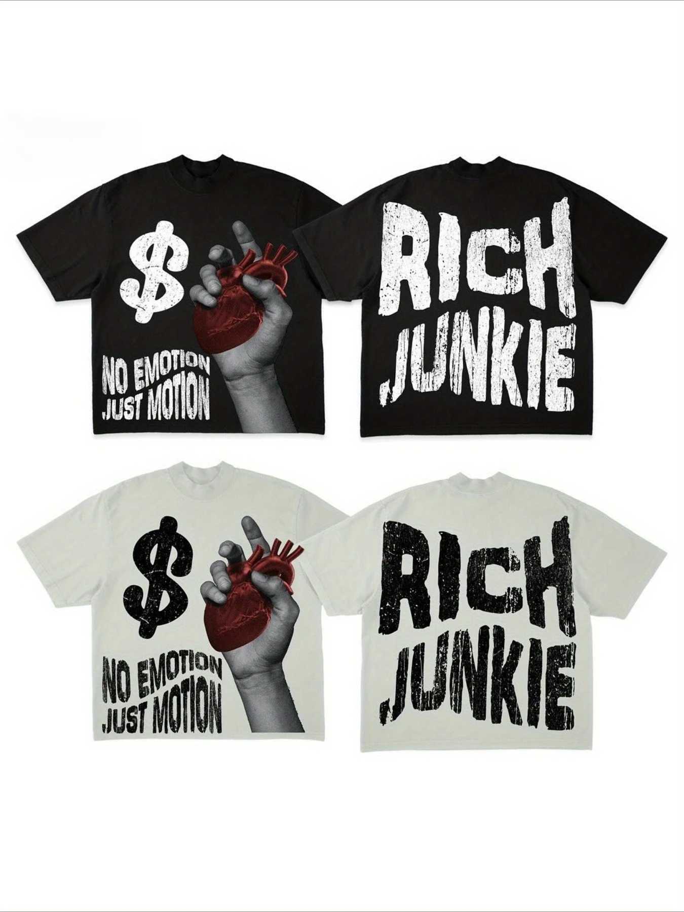 Y2K Rich Junkie Double Sided Printing Mens Cotton T-Shirt Soft And Comfortable Casual And Versatile Printed T-ShirtXJ250520