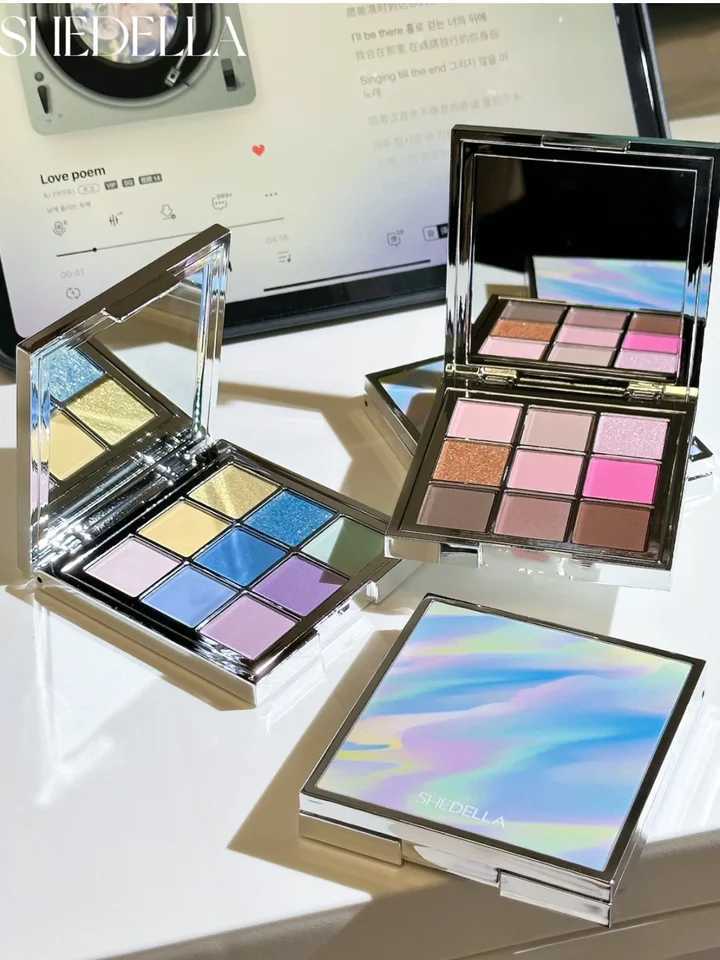 Shedella 9 Color Eyeshadow Palette Macaron Matte Pearlescent Glitter Waterproof Lasting Play Makeup Blue Smoky Novice Makeup W250520