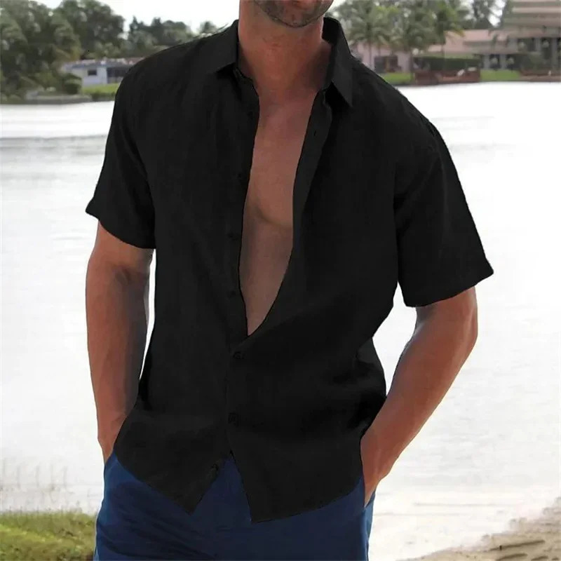 Summer Explosive Fashion Casual ShortSleeved Mens Shirt High Quality Lapel Knitted Cardigan Solid Color Clothing 250520