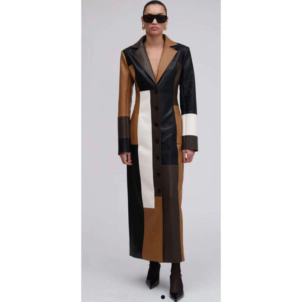 Halter Dress New Splicing Style Fashion Autumn Winter V Neck Women S Long Leather Dress Maxi Dress